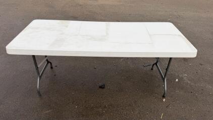 6-Foot Folding Plastic Table, White, Metal Legs, Indoor/Outdoor, 72"x30", Locking Mechanism