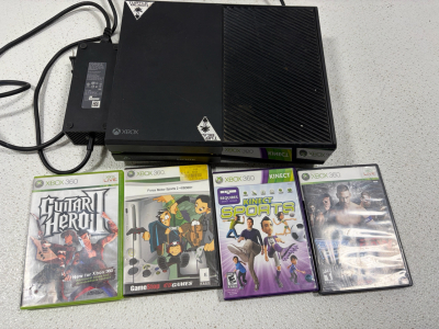 Microsoft Xbox One Console, Power Supply & 5 Xbox 360 Games (Guitar Hero II, Forza 2, Kinect Sports)