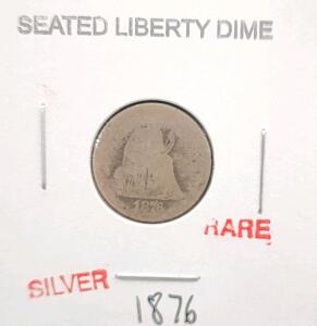 (1) 1876 RARE Seated Liberty Dime Coin