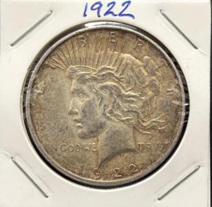 1922 Peace Silver Dollar, Philadelphia, 90% Silver, Circulated, Anthony de Francisci Design