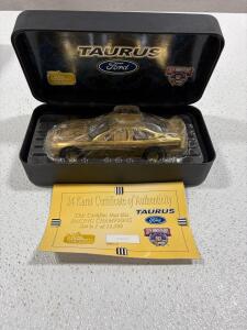 Ford Taurus NASCAR 50th Anniversary 24K Gold 1:24 Diecast Racing Champions #03899 COA