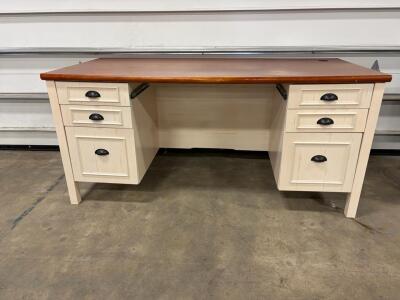 Large Executive Desk, 6 Drawers, Two-Tone Wood, Cable Grommet, 60"x30", Serial 0703020