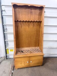 8-Gun Wooden Cabinet with Storage Base, Medium Brown Finish, Freestanding, Scalloped Top