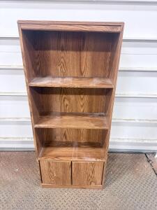 Medium Brown Wood Veneer Bookcase with 3 Shelves & 2-Door Cabinet &ndash; 60"x29"x12"