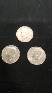 (3) 1976 Kennedy Bicentennial Half Dollar S Mint, Independence Hall, 1.205" Diameter, US Coin