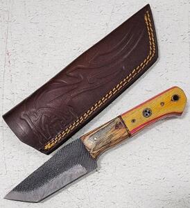 (1) Fixed Blade Cold Steel Utility Knife With Wood Handle And Sheath