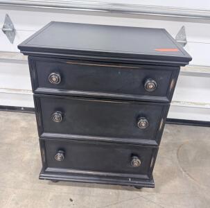 Black 3-Drawer Wooden Nightstand, Traditional Style, Estimated 20"x16"x26" Dimensions