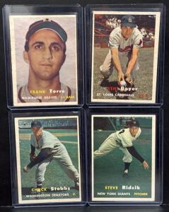 1957 Topps Baseball Card Lot #37, 101, 122, 123 - Boyer, Torre, Stobbs, Ridzik, All Sleeved