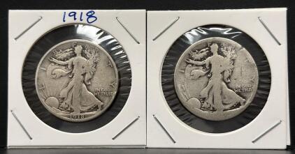 1918-S & Unknown Date Walking Liberty Half Dollar Pair, 90% Silver, San Francisco Mint, Circulated, Lot of 2