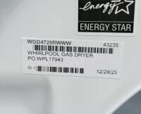 LIKE NEW! Whirlpool 7.4 cu ft Front-Load Gas Dryer WGD4720RW0, ENERGY STAR, White, Sensor Dry, ME3911032 - 10