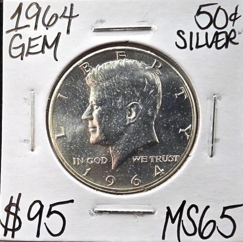 1964 MS65 Gem Silver Kennedy Half Dollar