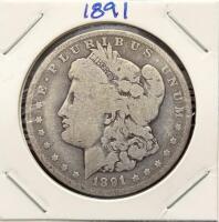 1891-O Morgan Silver Dollar, New Orleans Mint, 90% Silver, Circulated, in 2x2 Holder