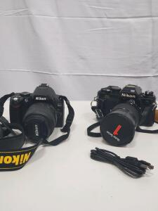Nikon FA 35mm Film SLR with Vivitar Series 1 Lens + Nikon D40 DSLR 18-55mm Kit & Charger
