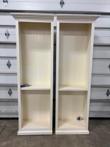 Ballard Designs Cream Bookcase Pair, 80"x26"x14" Each, CARB Compliant, 2013, Fluted & Crown Molding