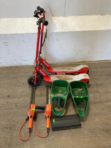 (2) Electric Scooters / No Charges (2) Electric Trimmers (2) Seed Spreaders