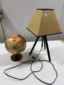 TriPod Table Lamp, 20" Tall, Wooden Base, Square Beige Shade, E26 Socket, 60W Max