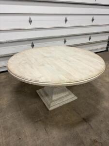 Whitewashed Solid Wood Round Pedestal Dining Table, 54" Diameter, India, SKU TD338 DWH 115
