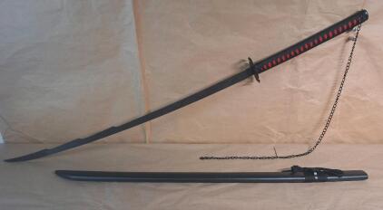 (1) Kurosaki's Tensa Zangetsu Version 2 Samurai Sword Anime Katana For Cosplay, Collection, Display, Metal Blade W/ Wooden Scabbard <br/>