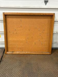Framed Oak Pegboard Organizer 48"x36", Includes Hooks, Wall Mount Tool/Accessory Storage Board