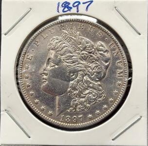 1897-O Morgan Silver Dollar, New Orleans Mint, 90% Silver, 38.1 mm Diameter, PCGS Data