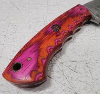 (1) Fixed Blade Damascus Steel Gutting Knife With Wood Handle And Sheath - 3