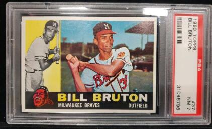1960 Topps #37 Bill Bruton Milwaukee Braves PSA 7 NM Vintage Baseball Card, PSA Serial 31046798