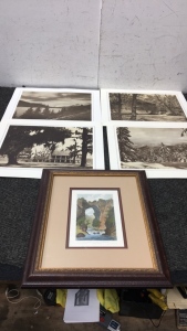 (4) vintage Landscape Prints (1) &ldquo; The Natural Brucke in Virginia &ldquo; Framed print