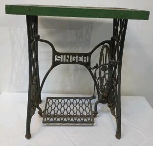 Vintage Singer Sewing Machine Cast-Iron Treadle Base That Has Been Repurposed As A Table
