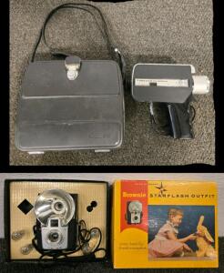 (1) Vintage Kodak Brownie Starflash Camera Outfit w/Original Packaging, Extra Bulbs & (1) Vintage Canon Zoom 250 Super 8 Camera w/ Original Carrying Case