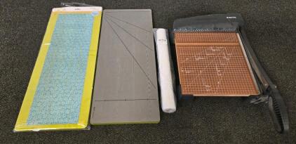 X-ACTO 12" Guillotine Paper Cutter, (2) AccuQuilt GO! Strip Die & Mat, Linen Patch