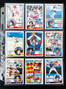 1983 Topps Baseball Cards Lot&mdash;Ed Farmer, Alan Trammell, Kirk Gibson, Pete Rose Years, Binder Sleeve