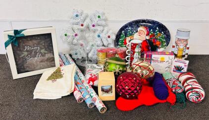Large Christmas Decor Lot &ndash; Ornaments, Lights, Mugs, Stockings, Wrapping Paper, Wall Art