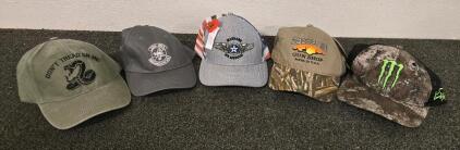 Lot of 5 Baseball/Trucker Hats: Monster Energy, Warhawk Museum, Buckhorn, 390th MIMS, Don't Tread