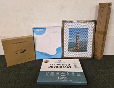 Household Lot: DAYAO Toilet Seat, 2x VEPUK Plant Caddy, Tension Rod, Spotwells Mat, Framed Print 17.5"x21.5"