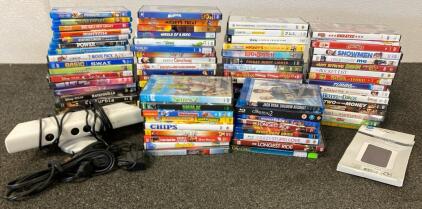 75+ DVD & Blu-ray Movie Collection, Xbox 360 Kinect Sensor, Onn 7" Tablet Case, Family/Kids Genres