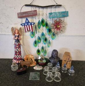 American Design Angel Wall Decor, Hanging Chime, Welcome Sign with Metal Flower, IN GOD WE TRUST Sign with American Flag Star, Candle Stopper, Bear Statues with Pen, Etc.