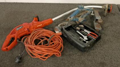2" Tow Hitch, Car Jack, Tool Box with Flash Light, Weed Wacker, Extension Cord