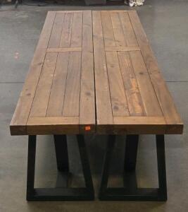 Rustic Wooden Dining Bench With Metal Trapezium-Style Legs