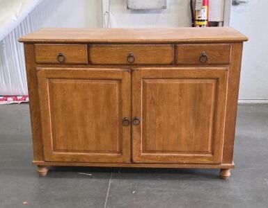 Medium Brown Solid Wood Buffet Sideboard Cabinet w/Wine Rack, 3 Drawers, 2 Doors, 48"x18"x36"