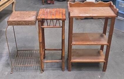 Vintage Wood & Bamboo & Metal Side Tables
