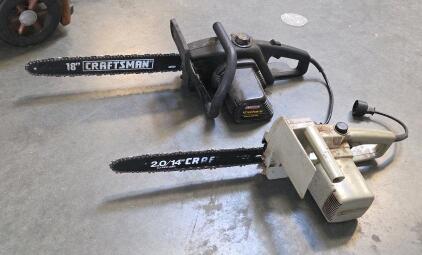 Craftsman 18" & 14" Corded Electric Chainsaws, 4.0 HP & 2.0 HP, Bar & Chain, Tested Working