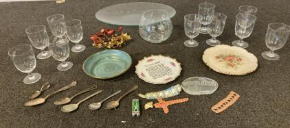 Assorted Vintage Glassware, Plates, Spoons & Decorative Lot &ndash; 22+ Pieces, Floral & Christian Themes