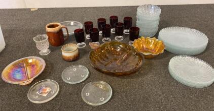 Set of Red Glasses - Glass Plates and Bowls - and Much More