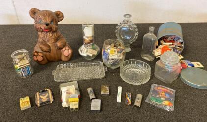 Vintage Bear Cookie Jar - Vintage Match Books - Lighters - and More