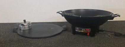 Electric Wok Set with Griddle, Saucepan, Wire Rack, Nonstick Coating, Heat-Resistant Handles