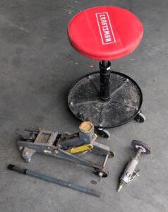 Craftsman Rolling Shop Stool, Work Horse Air Angle Die Grinder, 2 Ton Hydraulic Floor Jack Set