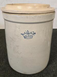 5 Gallon Stoneware Crock with Lid, Robinson Ransbottom Crown Mark, Vintage USA Pottery