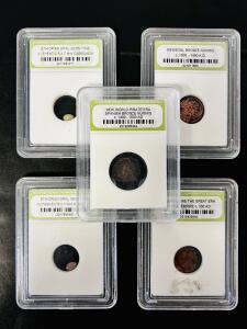 Ancient Bronze Coins: Constantine, Medieval, Pirate Era Spanish Nummis & Pair of Ethiopian Opal Cabochons, Graded by International Numismatic Bureau