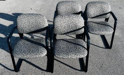Set of 4 Stackable Office Guest Chairs, Black Metal Frame, Armrests, Gray/Black Upholstery
