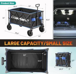 Echosmile Heavy Duty Collapsable Wagon (Black and Blue)